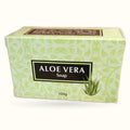 Aloe Vera Soap 100g box with pale green leaf pattern design and black label