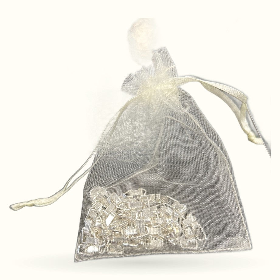 Silver necklace and bracelet set in organza gift bag with ribbon bow