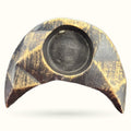 Moon-shaped tealight candle holder with brushed bronze and gold finish, curved crescent design