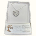 Silver Tree of Life heart pendant necklace in Equilibrium gift box with product card