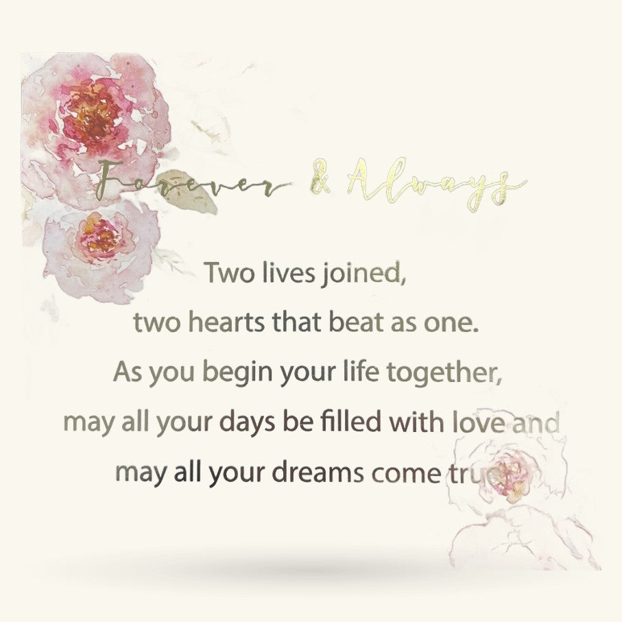 Forever & Always wedding plaque with pink peonies, gold script text on cream background