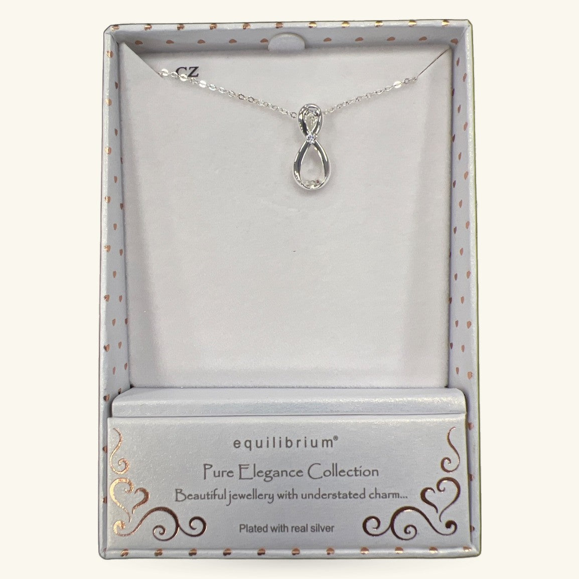 Silver teardrop pendant necklace in Equilibrium Pure Elegance Collection box