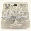 Clear quartz chip bracelet with tree of life charm on Tree of Life branded packaging card