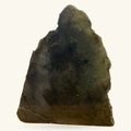 Dark polished labradorite stone specimen, roughly triangular shape, 160g weight
