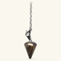 Mini Tigers Eye Point Pendulum with polished brown stone on silver chain and clasp