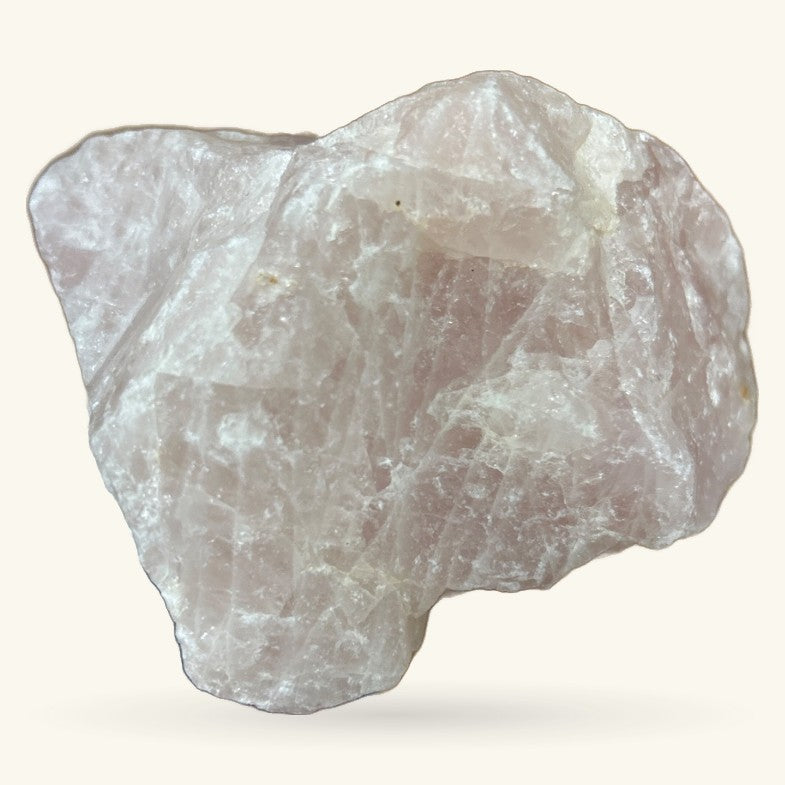Raw rose quartz chunk, pale pink and white, roughly 1kg with natural irregular shape