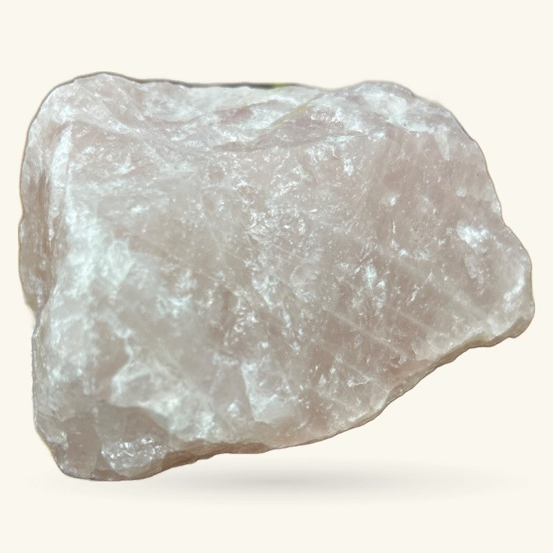 Raw rose quartz crystal specimen, 562g, pale pink translucent stone with natural rough texture
