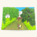 Christchurch N.Z. souvenir magnet showing rural scene with willow tree, houses, and figures on country road