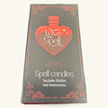 Love Spell set of 3 spell candles in decorative grey box with red heart-shaped potion bottle design