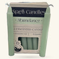 Pack of 2 pale green unscented spell candles with string ties, 9g each