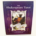 The Shakespeare Tarot deck and guidebook box with purple cover, gold accents, and illustrated character
