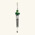 40cm meditating yoga frog wind chime with green ceramic frog top and metal tubes hanging below