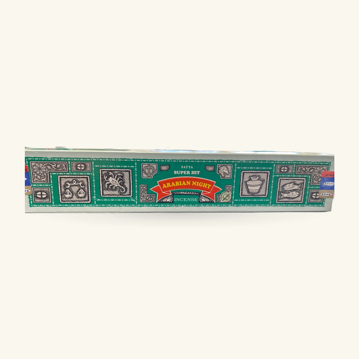 Satya Super Hit Arabian Nights Incense box with green ornamental label design