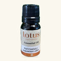 Lotus Essential Oil Patchouli 10ml in dark glass bottle with black cap and cream label
