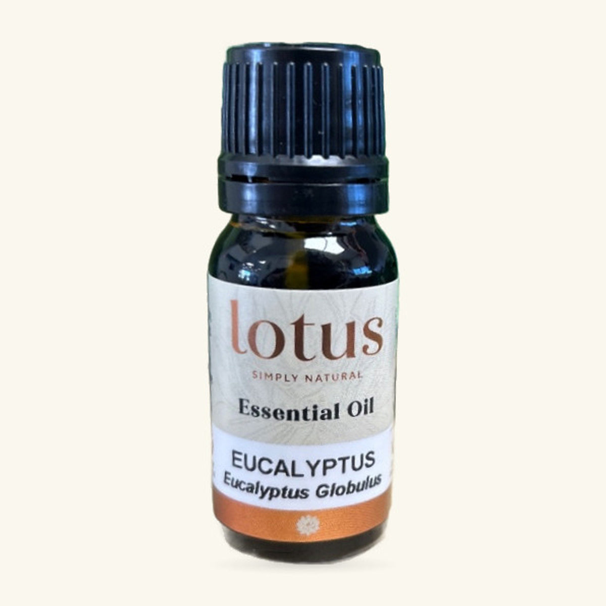 Lotus Essential Oil Eucalyptus 10ml in a dark glass bottle with black cap and white label
