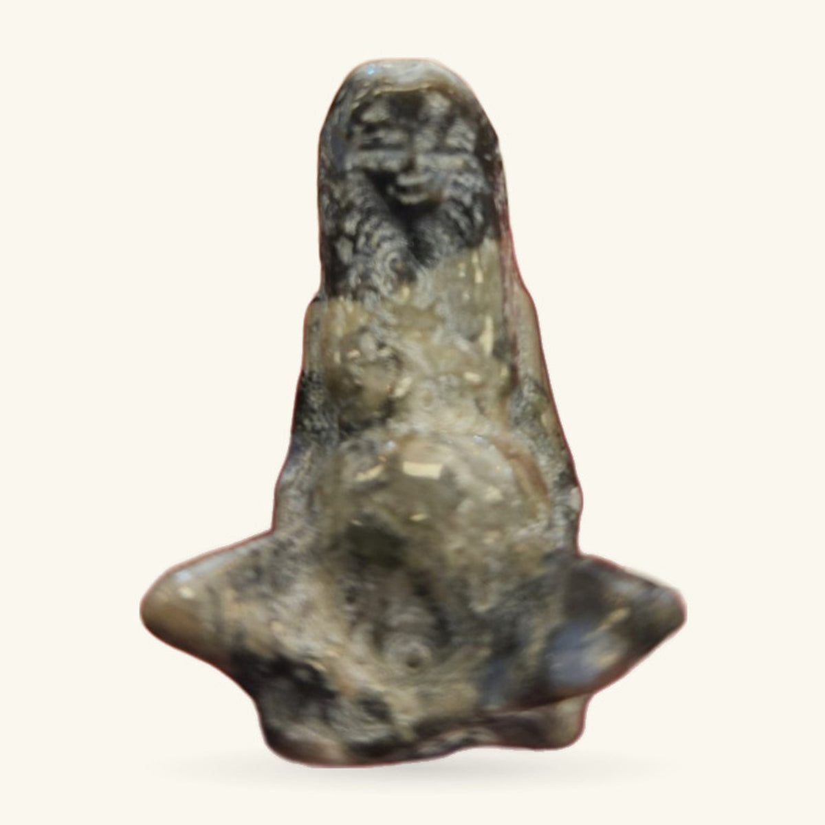 Labradorite Mother Earth Goddess carving, hand-sized stone bust with long hair and serene expression