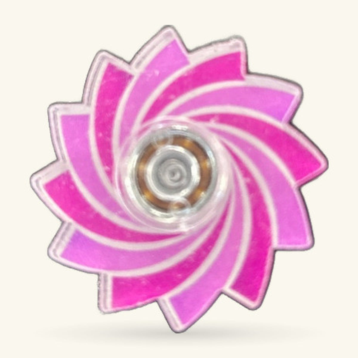 Pink and purple flower-shaped fidget spinner with metal ball bearing center