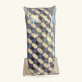 Blue, cream and black geometric cube pattern glasses case in clear packaging