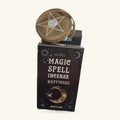 Magic Spell Happiness incense cone box with wooden star-patterned holder on top