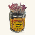Jar of Wild Berry Raspberry Rose incense sticks with burgundy tips and natural wood stems