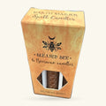 Pack of 6 brown beeswax spell candles in Earth Magick branded box with bee and moon illustration