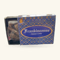 Kamini Frankincense Incense Cones box with blue and gold patterned packaging, showing cones visible through open drawer