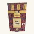 Tulasi Nag Champa incense sticks box with ornate red and navy pattern, gold bands, and 15g weight marking