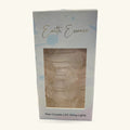 Earth Essence Raw Clear Quartz LED String Lights in white box with window showing cream-coloured raw quartz chunks on wire.
