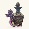 Purple dragon wrapped around a bronze potion bottle with pentagram symbol and ornate finial top
