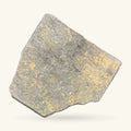 Raw shungite chunk, grey and tan, roughly triangular with natural edges and weathered surface